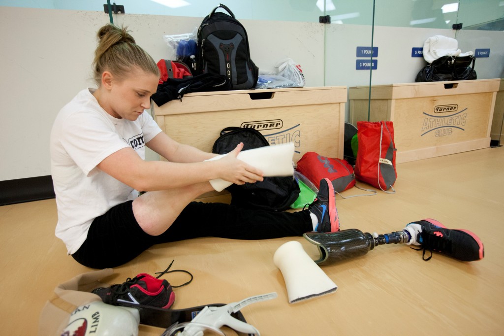 Denise Castelli gearing up for a work out.  Photo credit: Jeremy Freeman/CNN